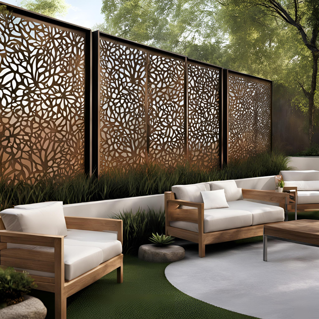 Brise-vue sur une terrasse Brise-vue en corten sur une terrasse moderne
